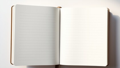 Open Blank Notebook on White Background, Journal Template, Empty Diary Mockup
