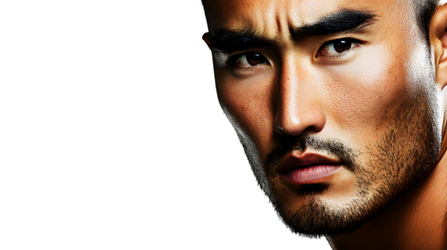 Closeup portrait of a mans face dark background serious expression