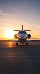 Sunset Flight: Private Jet on the Runway at Golden Hour