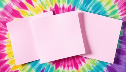 Pink Notes on Vibrant Tie-Dye Background, 90s Retro Message Template, Psychedelic Bulletin Board Mockup
