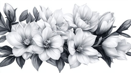 Monochrome Pencil Sketch of a Delicate Floral Arrangement