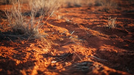 Red Desert Landscape with Dry Grass