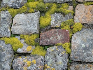 Fototapeta premium Stone Wall with Moss and Lichen Texture