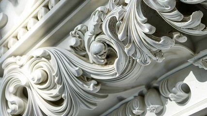 Exquisite white ornamental details on architectural molding showcasing intricate craftsmanship in a classic design style