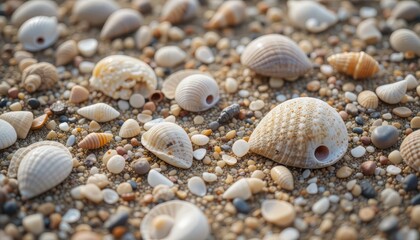 Fototapeta premium Beautiful Collection of Seashells on Sandy Beach