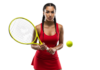 Confident Female Tennis Player Ready to Serve Power, Strength, and Determination on the Court, On transparent background