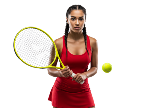 Confident Female Tennis Player Ready to Serve Power, Strength, and Determination on the Court, On transparent background