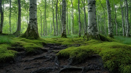 Lush Green Mossy Forest Landscape