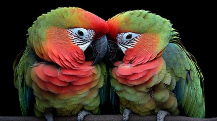Vibrant Green Macaws Perched Together in Stunning Watercolor Artwork