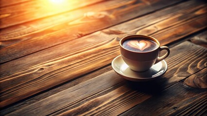 Aromatic Coffee Cup with Heart Design on Rustic Wooden Table