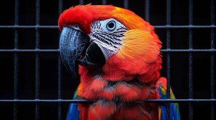 Stunning Green Winged Macaw Portrait with Vivid Colors Captured Against a Dark Background