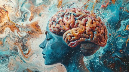 Obraz premium Artistic representation of human brain and mind with fluid motion