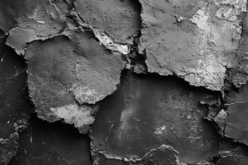 Obraz premium Grayscale photo of cracked and peeling paint on concrete wall