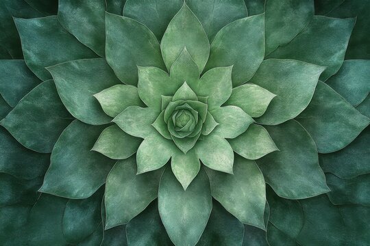Closeup of green succulent plant with detailed symmetrical leaves