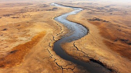 Cracked Earth and River: Drought Landscape