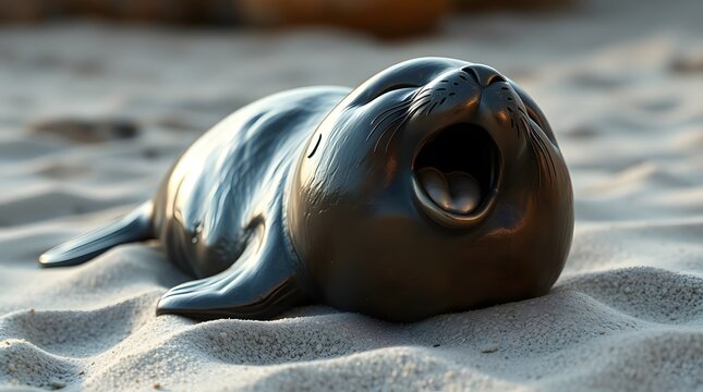 Laughing Seal Sculpture on Sandy Beach