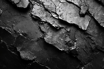 Obraz premium Closeup of cracked black slate texture with deep grooves and rough surface