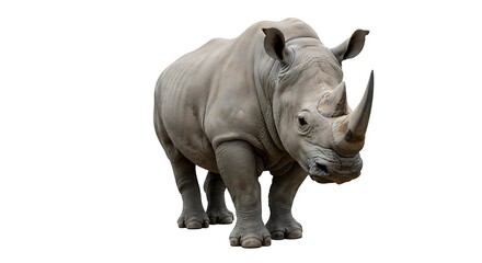 Obraz premium Isolated Rhino Standing Tall Showing Off Distinct Horn on White Background