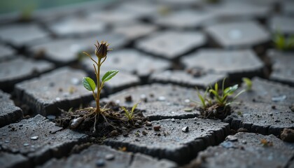 Resilience of Nature: Plant Growth Through Cracks