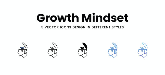 Growth Mindset vector icons set stock illustration