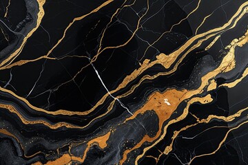 Elegant Black Marble Background with Golden Veins and Textured Design