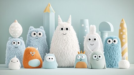 Fluffy monsters posed together