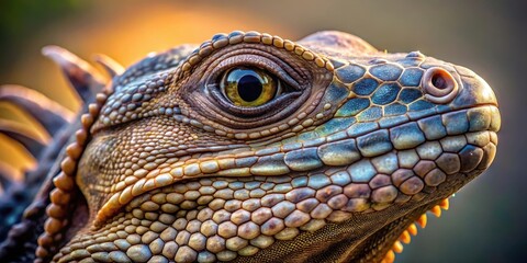 Fototapeta premium Close-up portrait of a reptile with intricate scales and a captivating gaze