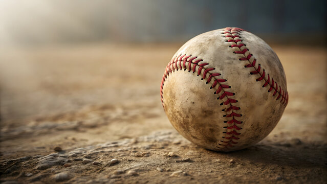Isolated old baseball on ground