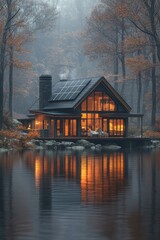 Fototapeta premium Lakeside Cabin in Autumn.