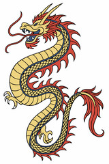 Obraz premium Dynamic Chinese Dragon Vector Illustration with Scales and Whiskers