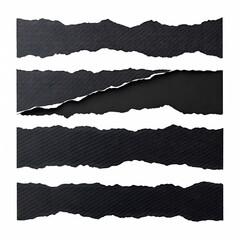 Torn Black Paper Strips PNG &ndash; Isolated Ripped Edge Texture on Transparent Background