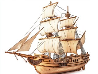 Detailed Wooden Ship Model Display