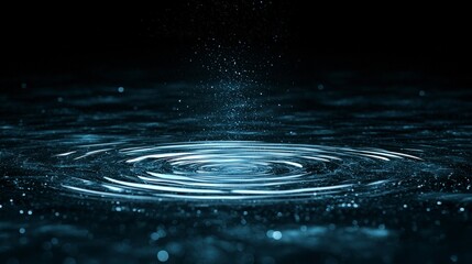 Stunning Water Ripples Abstract Background Dark Blue Liquid Surface with Circular Waves and Sparkling Particles