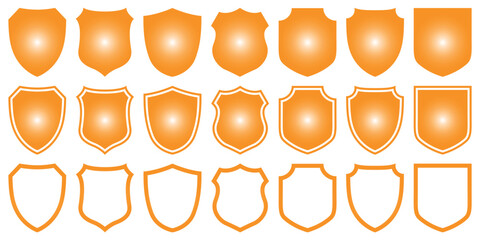 Shield icons set. Gold shield isolated on transparent background, Protect shield vector 