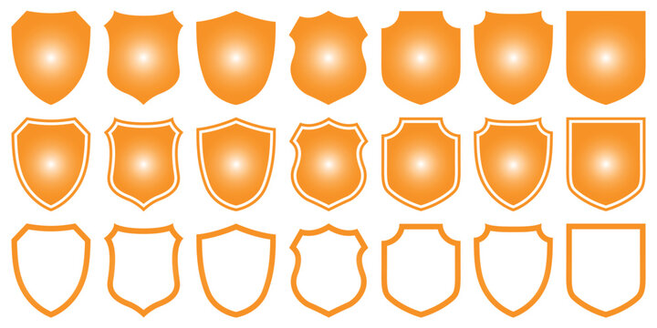 Shield icons set. Gold shield isolated on transparent background, Protect shield vector 
