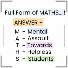 This is a pixel design illustrating the humorous full form of MATHS as "Mental Assault Towards Helpless Students," reflecting a fun take on academic struggles.