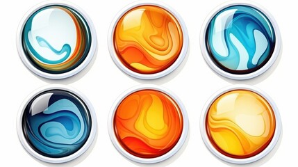 Colorful Abstract Spheres with Swirling Patterns Arranged in Rows on a Glossy Surface isolated on white background