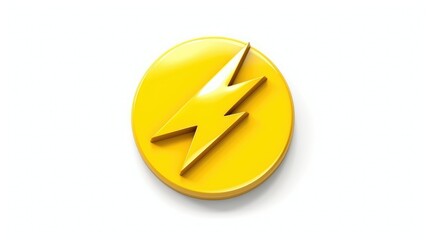 Yellow Lightning Bolt Icon Representing Energy and Power on Glossy white Background