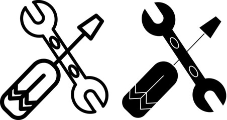 Crossed wrench and screwdriver icon symbolizing industrial repair, handyman services, mechanic tools, maintenance work, and Labour Day with transparent background