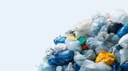 Environmental impact, plastic bottles and trash pile highlighting pollution waste concerns