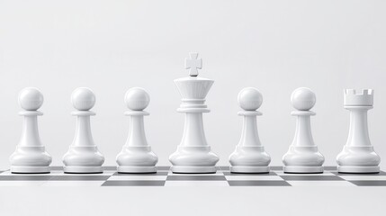 Elegant White Chess Pieces Arranged on a Checkerboard Background for Strategic Play