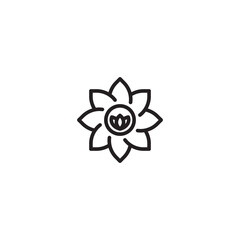 A stylized eight-petal flower with a circular center containing a lotus flower symbol. Represents natural beauty, holistic wellness, or a blend of nature and tranquility.