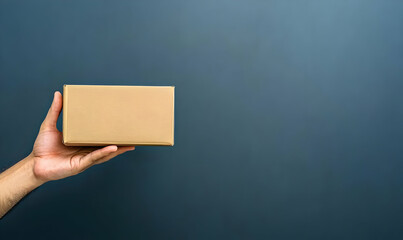 Person Holding Brown Box in Hand Against Simple Background