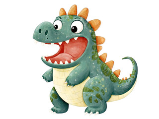 Obraz premium Illustration of a Cute and Joyful Baby Megalosaurus with a Playful Expression, Perfect for Children's Books and Educational Materials, High Quality Cartoon Design