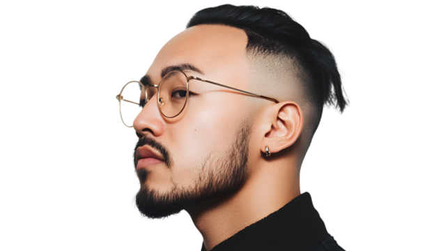 Profile Portrait of a Man with Glasses and Modern Haircut Side View Fashionable Style Groome