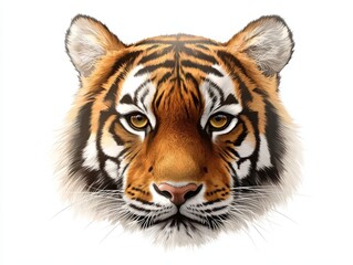 Fototapeta premium Striking tiger portrait, a majestic closeup on white background