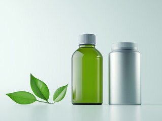 Two emerald green bottles, a study of liquids in minimalist photography 