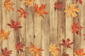 Autumn leaves background on wooden surface for Thanksgiving and fall season designs