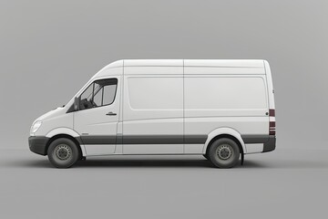White Commercial Delivery Van on a Gray Background with Shadow 3D Rendering