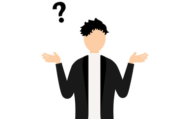 黒いジャケットを着た男性が疑問を持つシンプルなイラスト